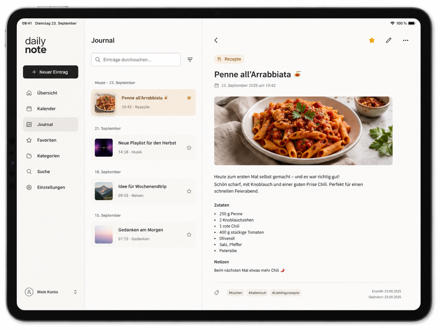 Beispiel eines persönlichen Journal-Eintrags