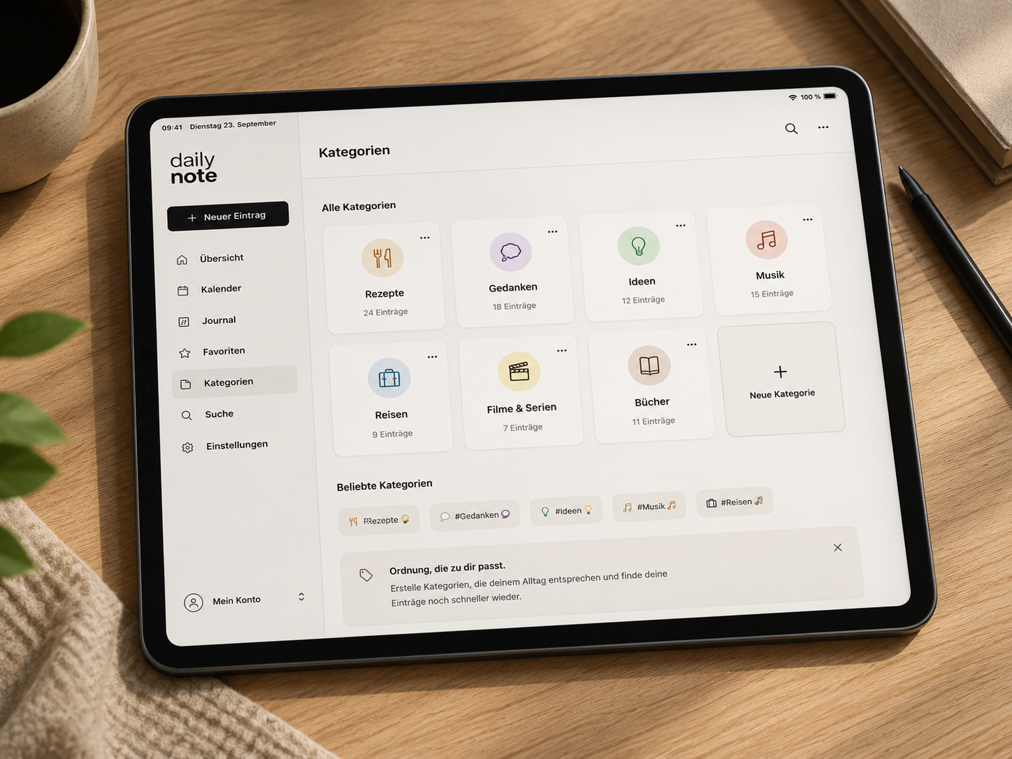 Kategorien und Organisation in Daily Note